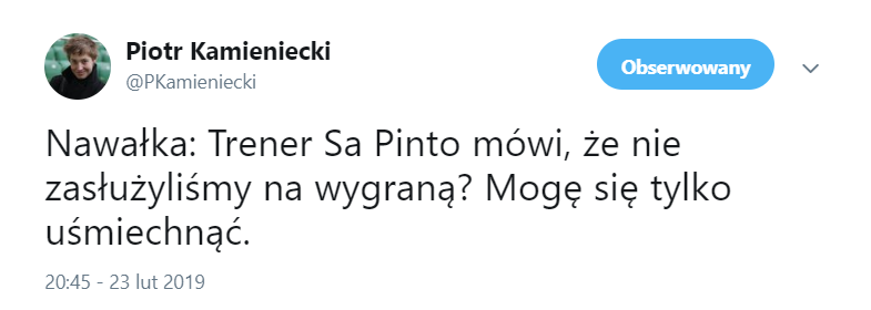 Sa Pinto twierdzi, że Lech nie zasłużył na 3 pkt. NAWAŁKA ODPOWIADA